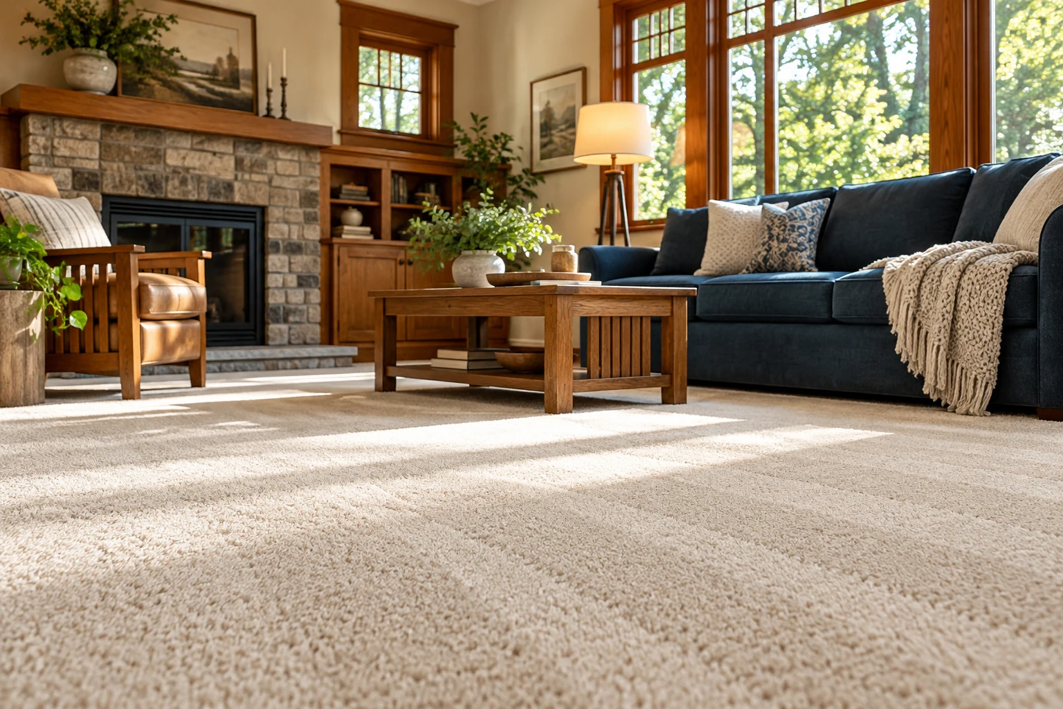Soft carpet in a sunlit living room — Ann Arbor carpet cleaning illustration